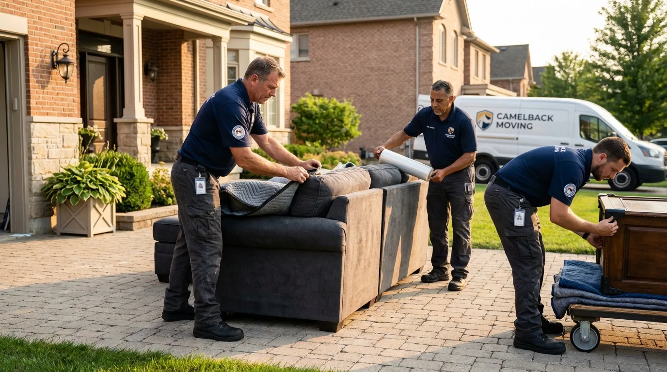 Large estate moving crew wrapping furniture in Mansfield, PA